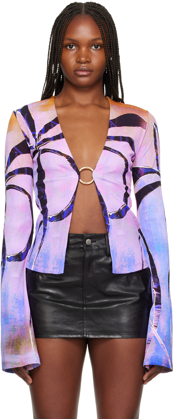 Louisa Ballou Purple Ribbed Classic Cardigan In Enigma