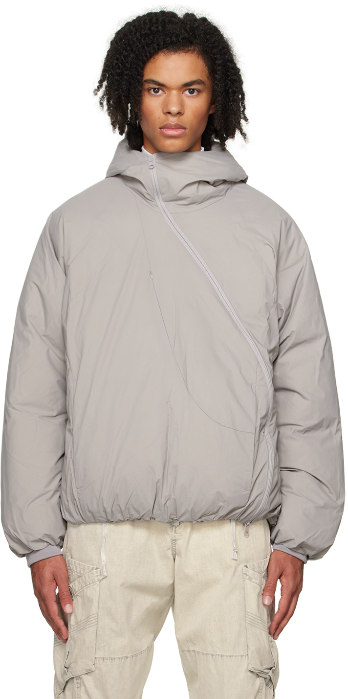 Post Archive Faction (paf) Grey Offset Zip Down Jacket In Grey