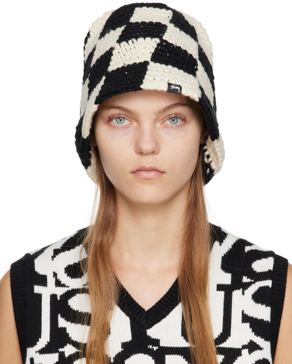 Black & White Checker Knit Bucket Hat