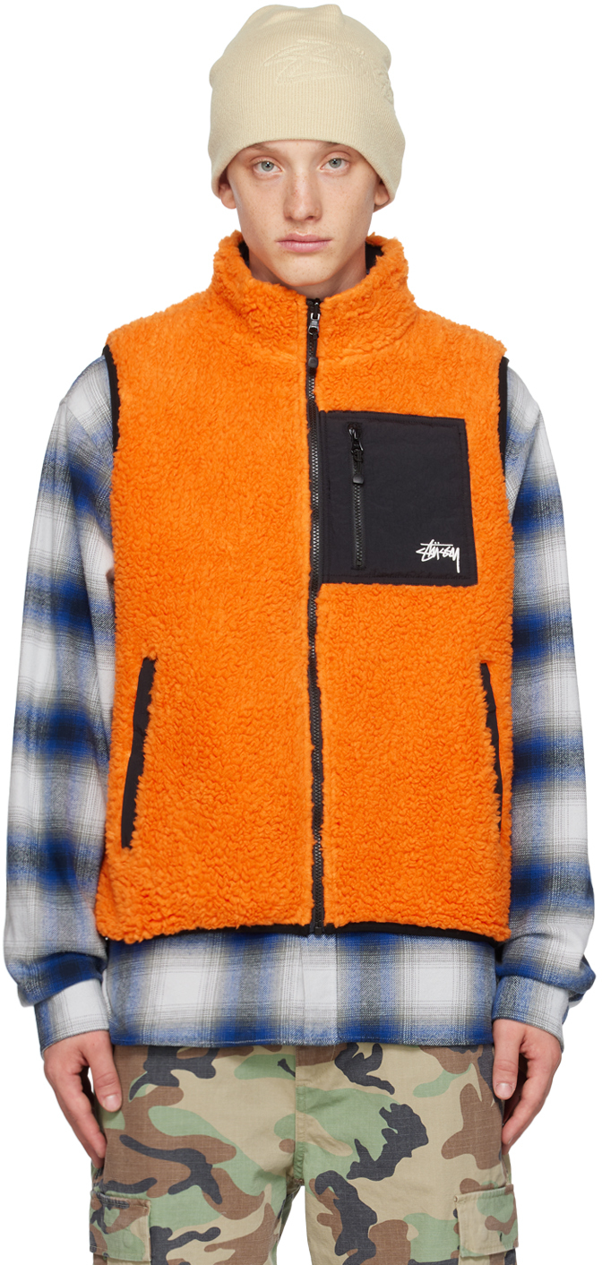 Stüssy: Orange Zip Reversible Vest | SSENSE Canada