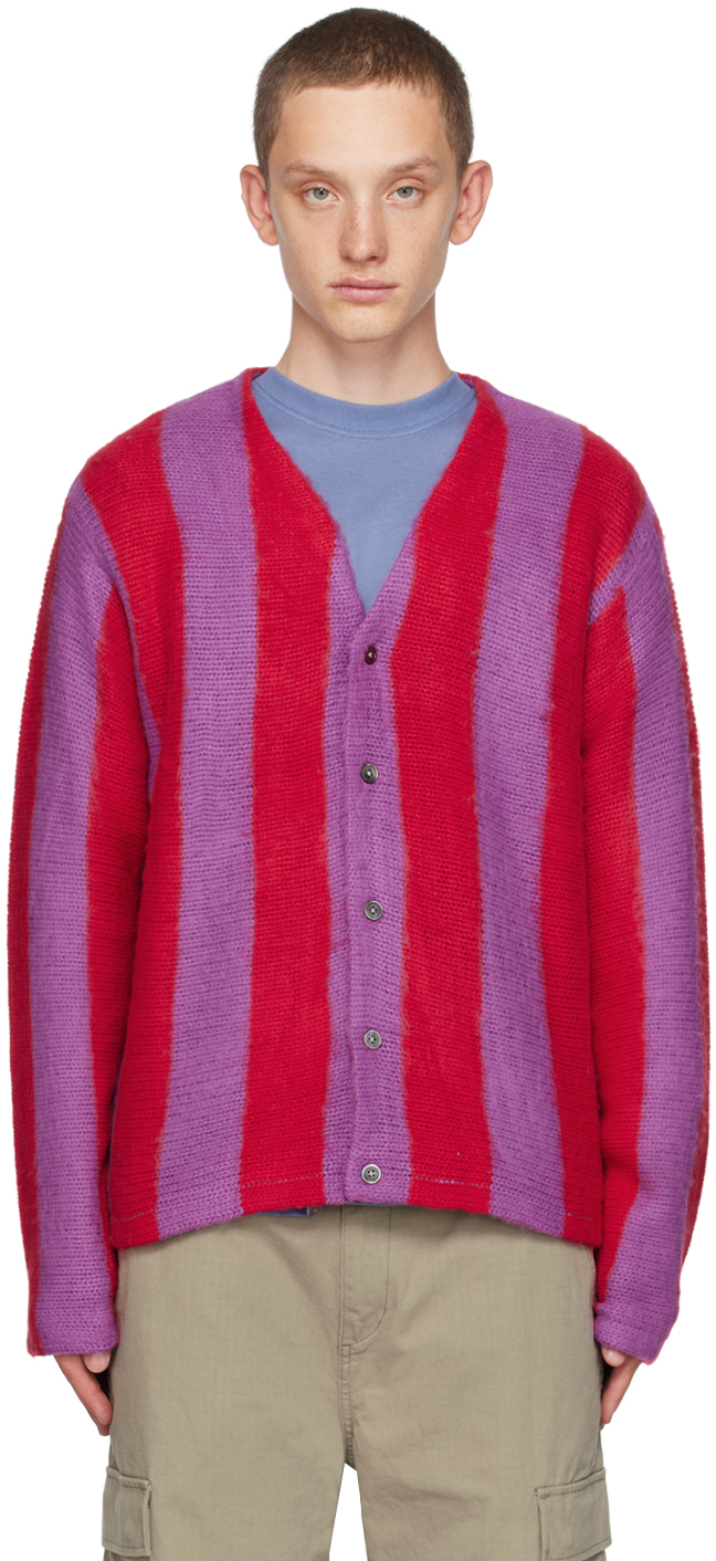 Stüssy: Red & Purple Stripe Cardigan | SSENSE