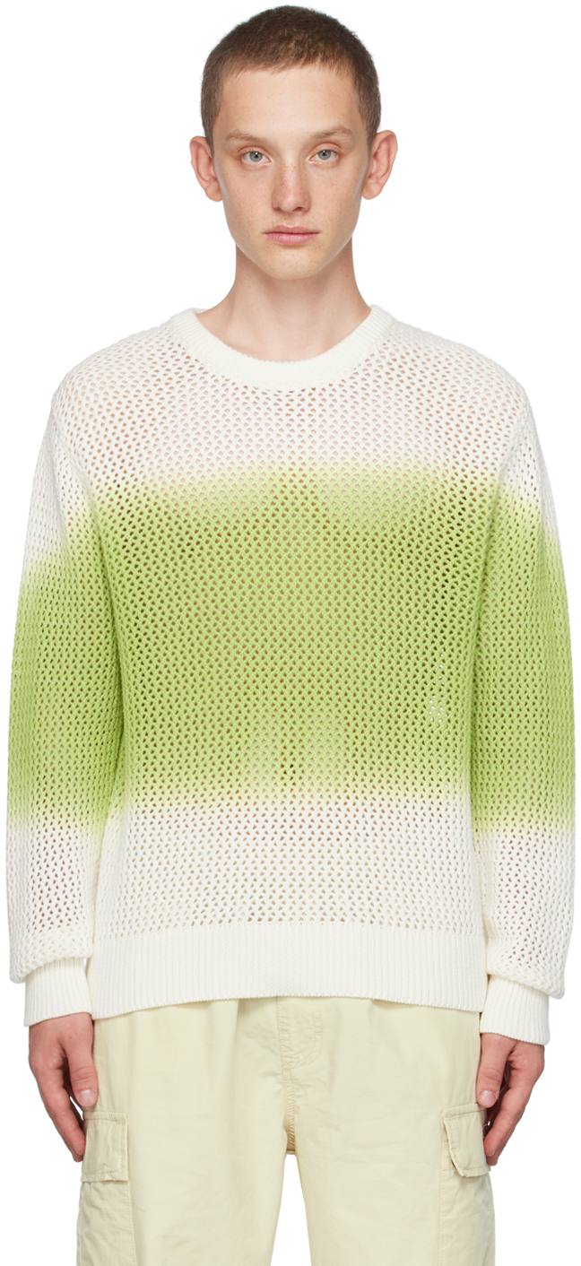Stüssy White & Green Crewneck Sweater