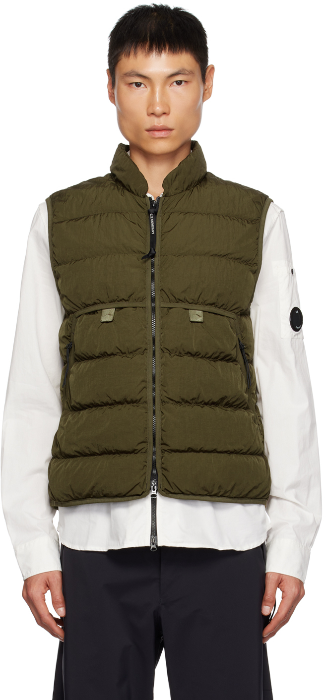 C.P. Company: Khaki Eco-Chrome R Down Vest | SSENSE