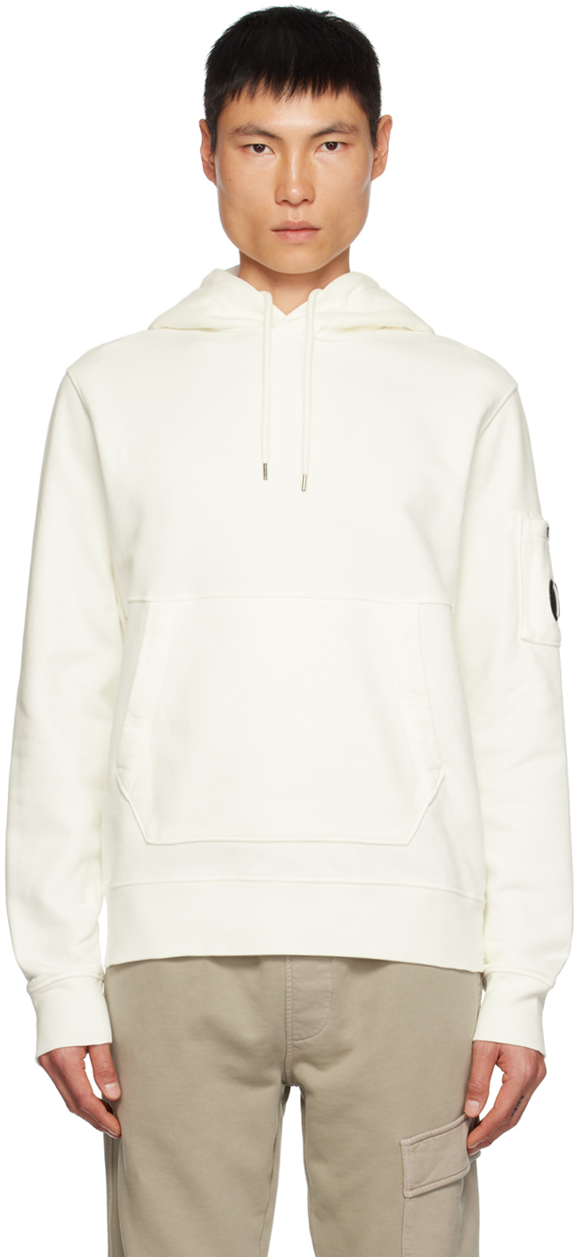 Shop C.p. Company White Brushed Hoodie In 103 Gauze White