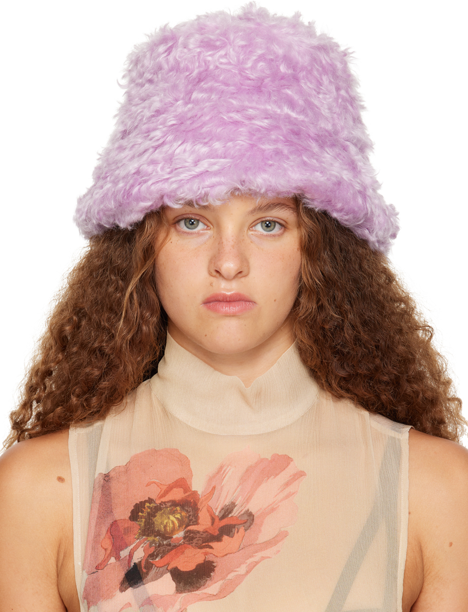ASOS Fluffy Bucket Hat in Purple