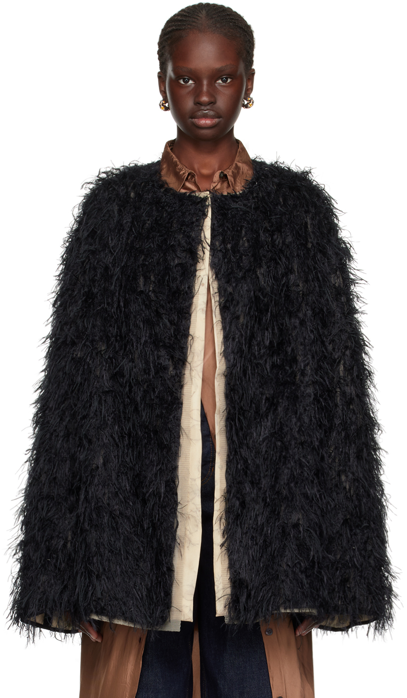 Dries Van Noten: Black & Beige Reversible Faux-Fur Jacket | SSENSE
