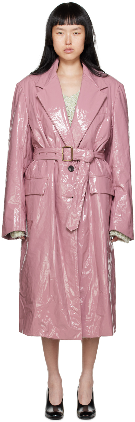 Shop Dries Van Noten Pink Lacquered Coat In 301 Old Rose