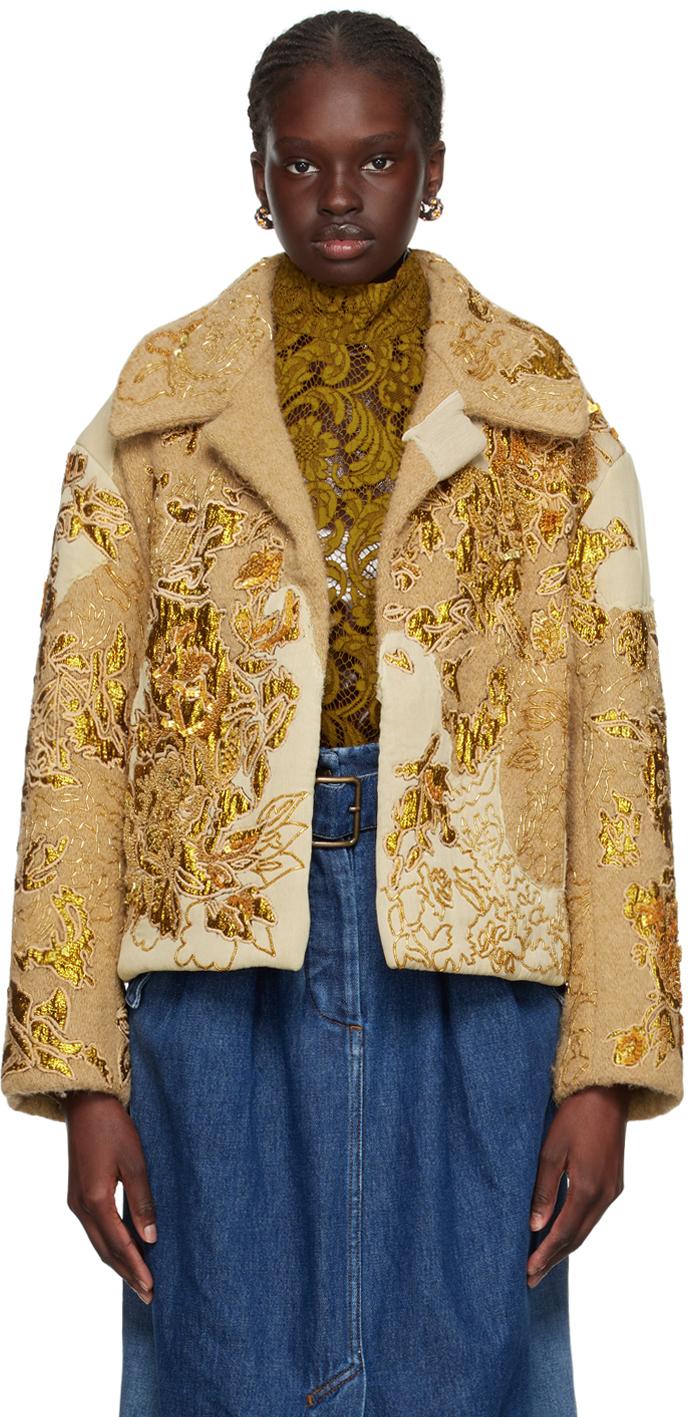 Dries Van Noten Kaki Denim Floral Jacket -  Denmark