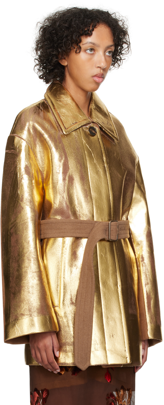 Dries Van Noten Tan & Gold Hand-painted Jacket In 102 Camel