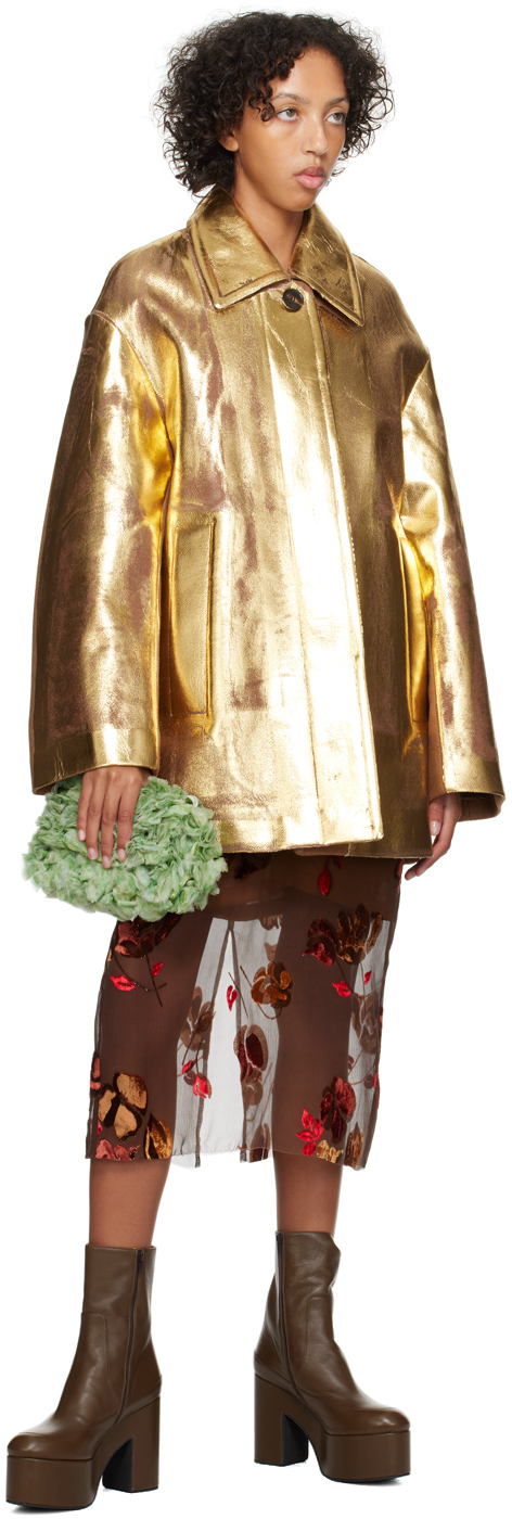 Dries Van Noten Tan & Gold Hand-painted Jacket In 102 Camel