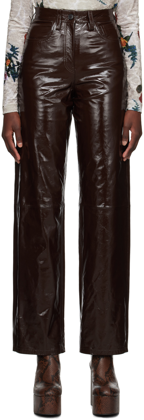 Dries Van Noten Brown Five-Pocket Leather Pants