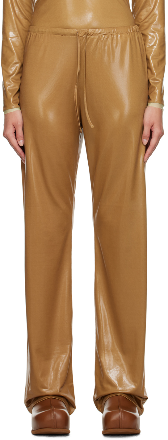 Dries Van Noten Tan Shiny Lounge Trousers In 606 Khaki