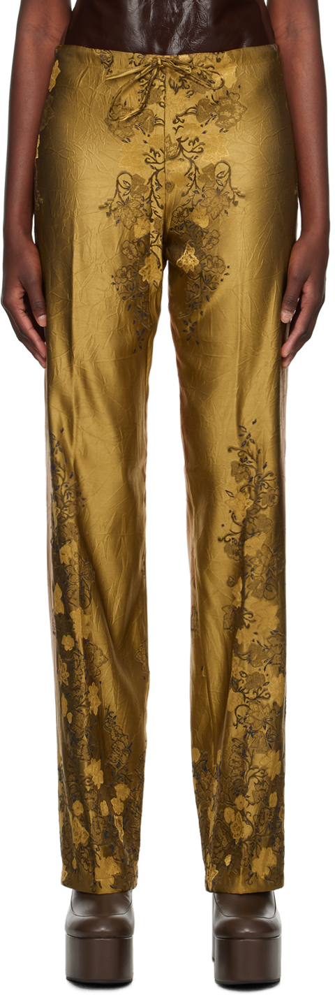 Buy Gold Printed Silk Trousers Online at Rs.359 | Libas