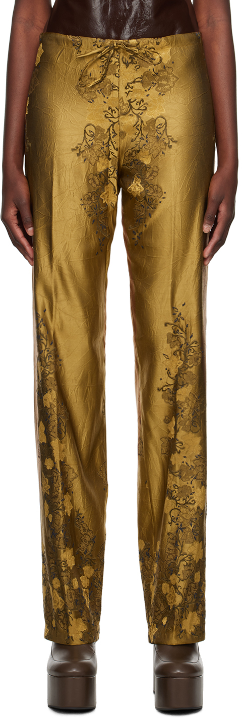 Dries Van Noten Gold Floral Trousers In 205 Ocra