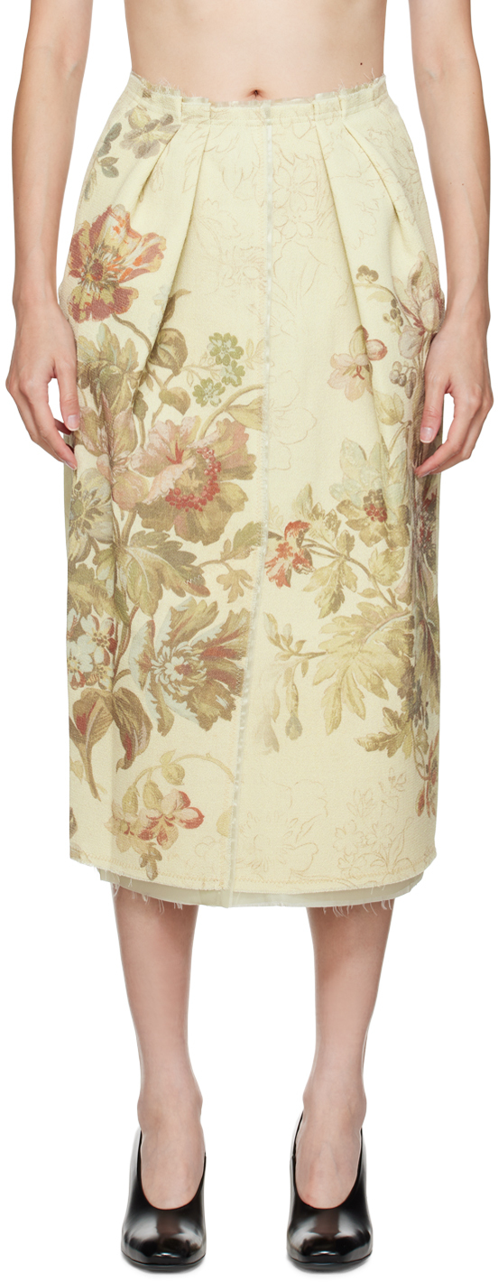 Dries Van Noten Off-white Floral Midi Skirt In 5 Ecru