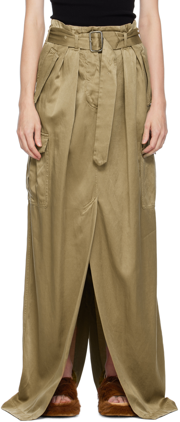 Beige Pin-Buckle Maxi Skirt