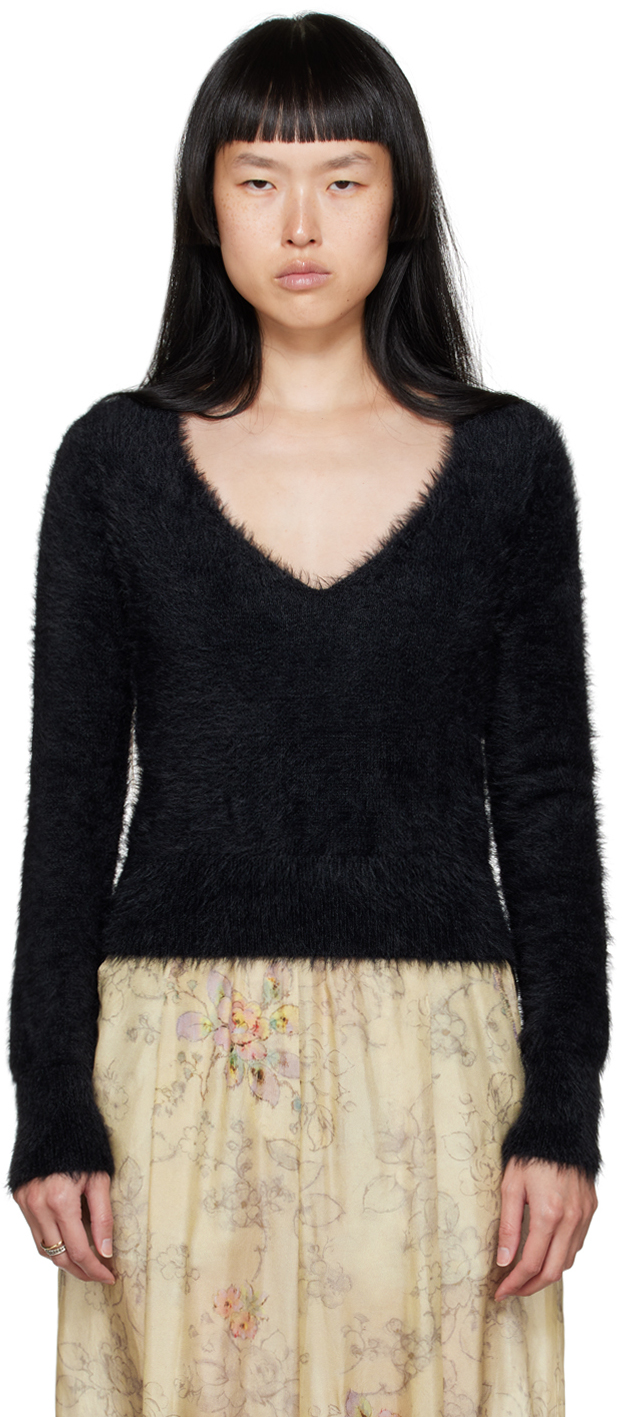 Dries Van Noten: Black Fuzzy Sweater | SSENSE