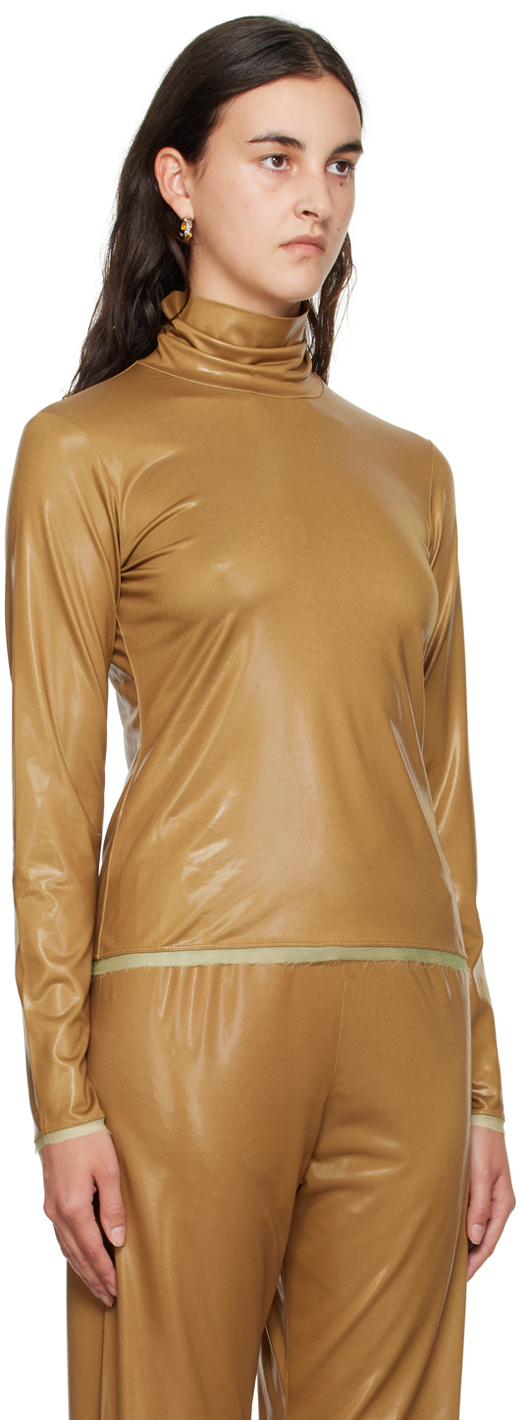 Dries Van Noten Tan Raw Edge Turtleneck In 606 Khaki