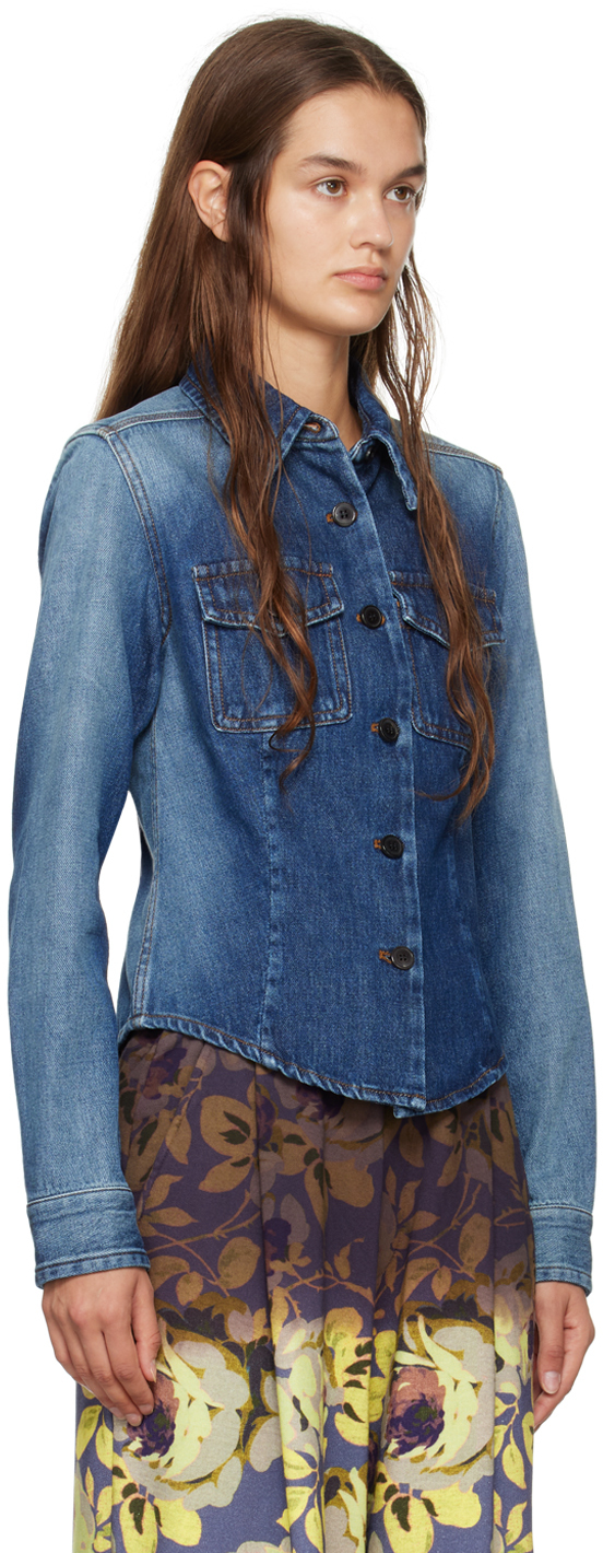 Shop Dries Van Noten Indigo Faded Denim Shirt In 507 Indigo