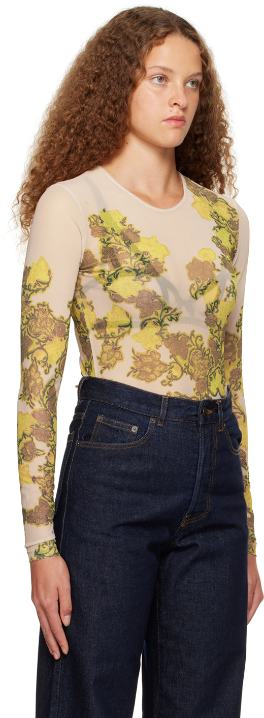 DRIES VAN NOTEN PINK FLORAL LONG SLEEVE T-SHIRT