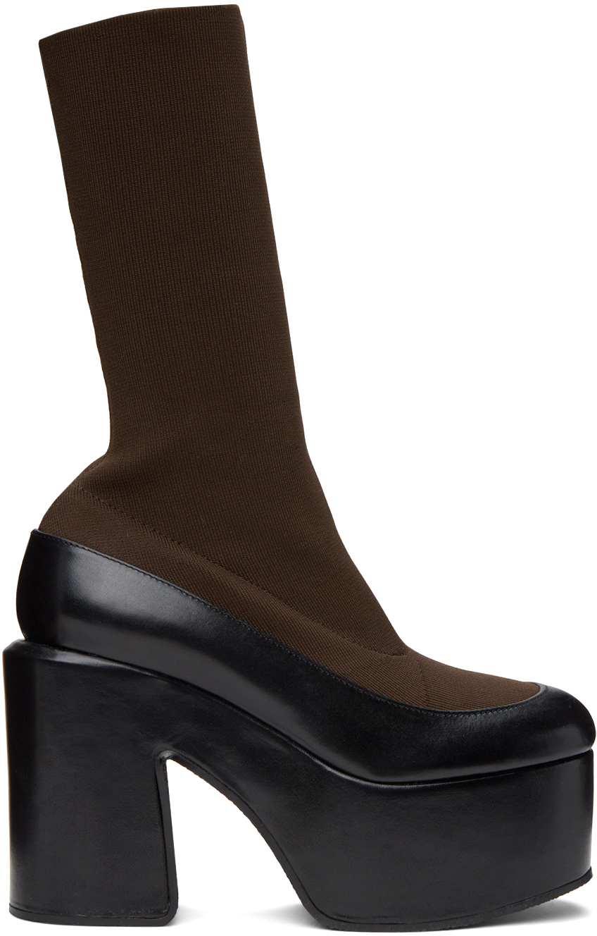 Dries Van Noten Ssense Exclusive Brown & Black Platform Sock Boots In 704 Dark Brown