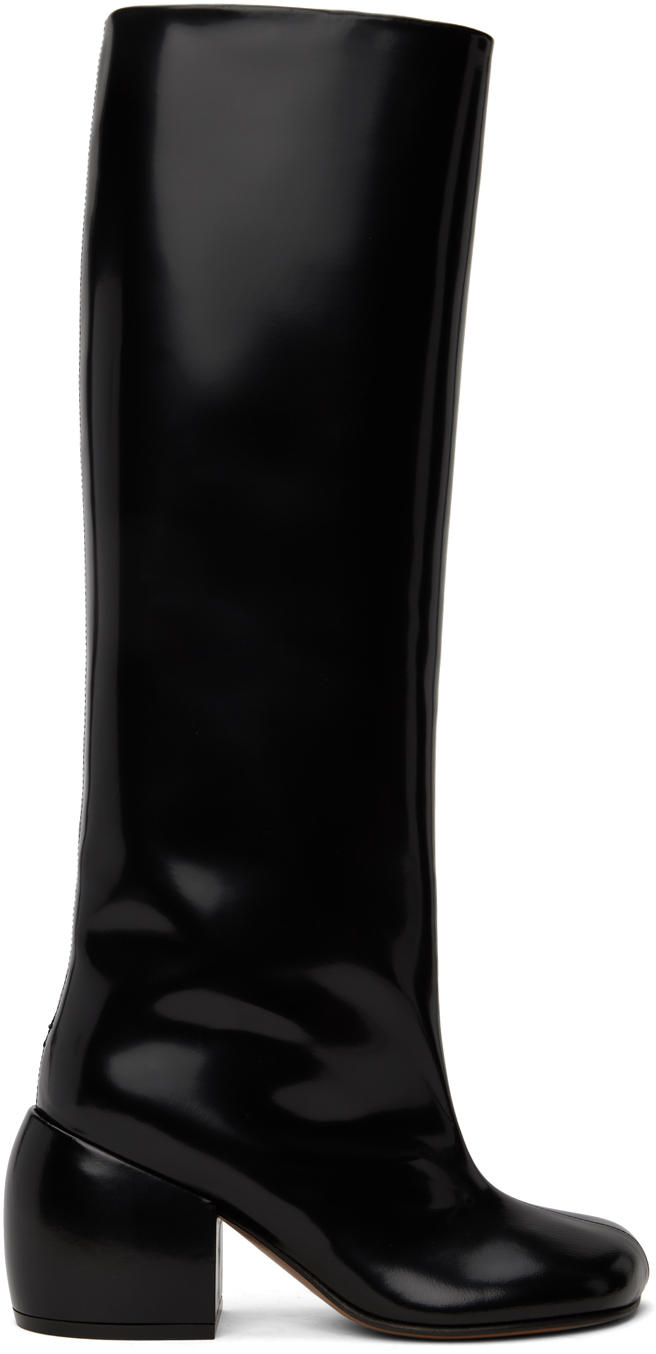 Dries Van Noten Black Polished Tall Boots In 900 Black