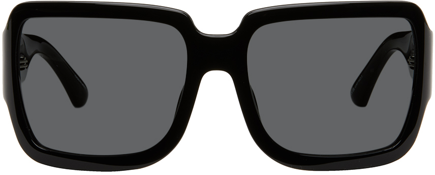 Dries Van Noten Black Linda Farrow Edition Oversized Sunglasses In Black/silver