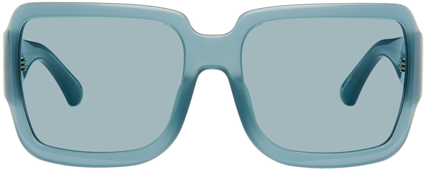 Dries Van Noten Blue Linda Farrow Edition Oversized Sunglasses In Blue/silver
