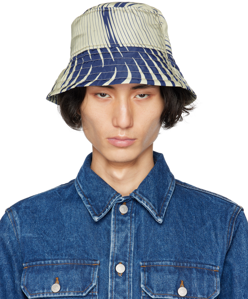 Blue & Off-White Gilly Bucket Hat by Dries Van Noten on Sale