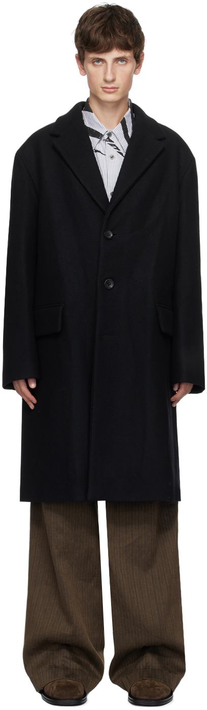 Dries Van Noten: ブラック ノッチドラペルカラー コート | SSENSE 日本