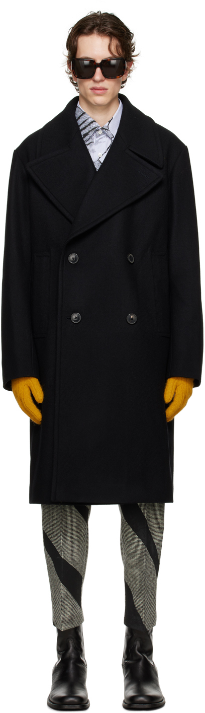 Shop Dries Van Noten Black Double-breasted Coat In 900 Black