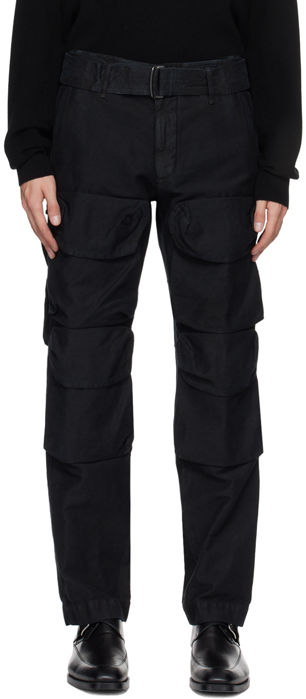 Black Garment-Dyed Cargo Pants by Dries Van Noten on Sale