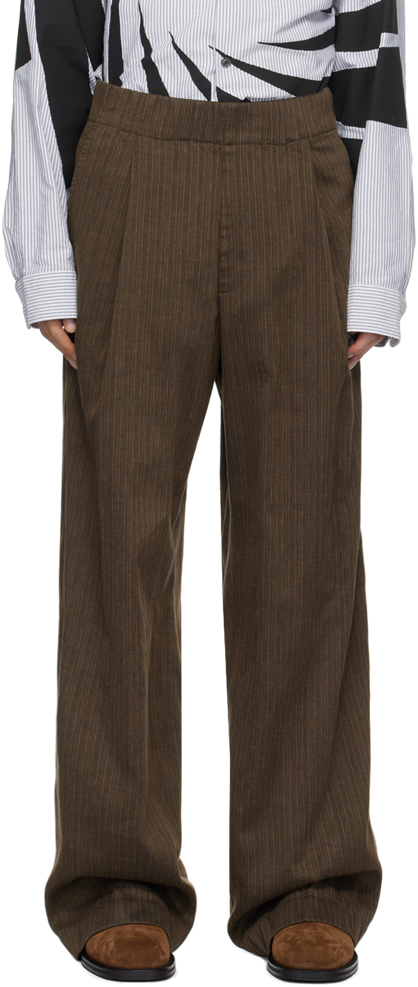 Brown Striped Trousers by Dries Van Noten on Sale