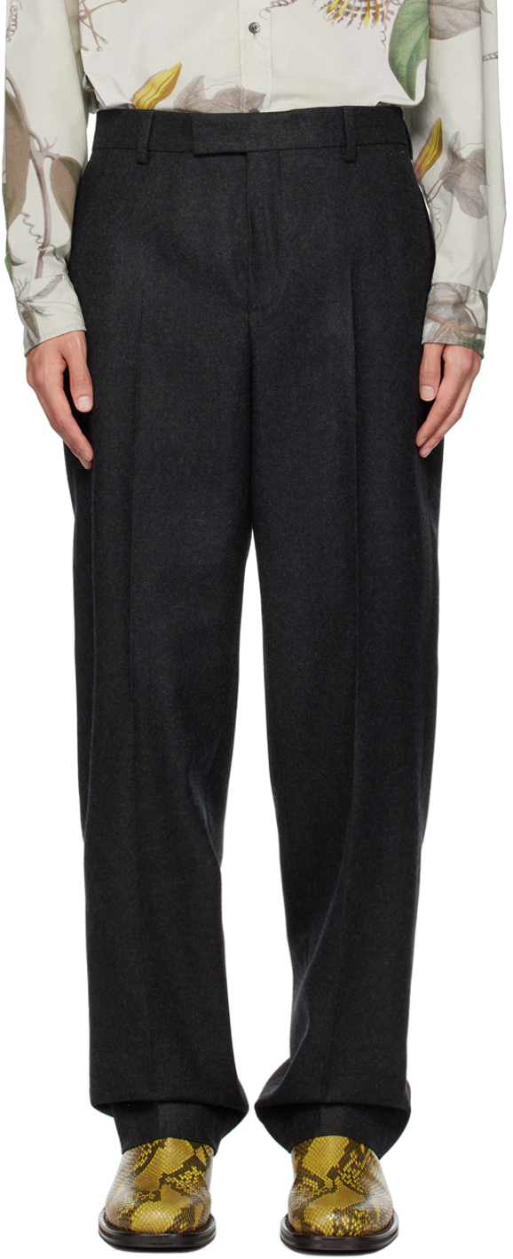 Dries Van Noten Gray Creased Trousers In 901 Anthracite