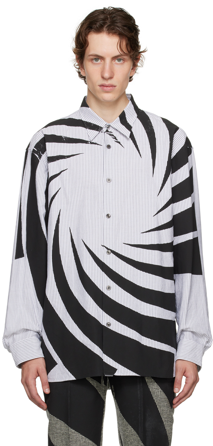 Dries Van Noten Black & White Striped Shirt In 900 Black