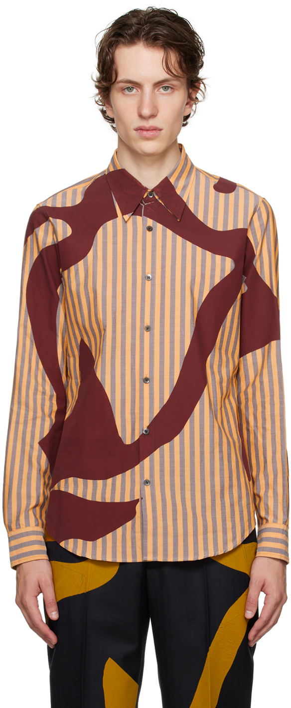 Orange Striped Shirt by Dries Van Noten on Sale