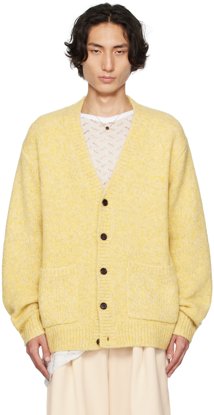 Dries Van Noten Alpaca And Wool-blend Cardigan In Yellow