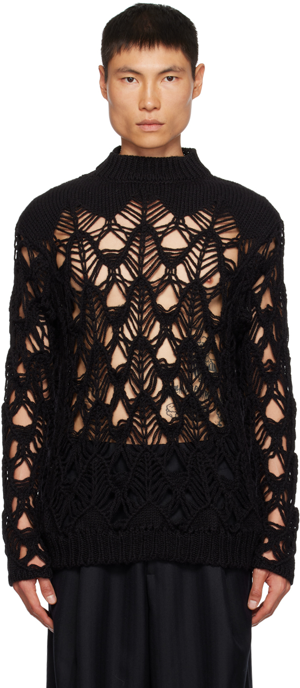 Dries Van Noten: Black Round Neck Sweater | SSENSE Canada