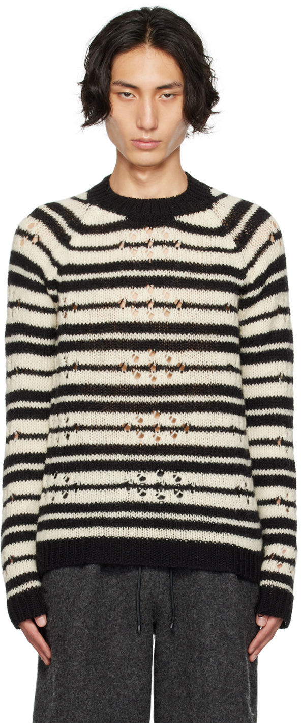 Black & White Striped Sweater by Dries Van Noten on Sale