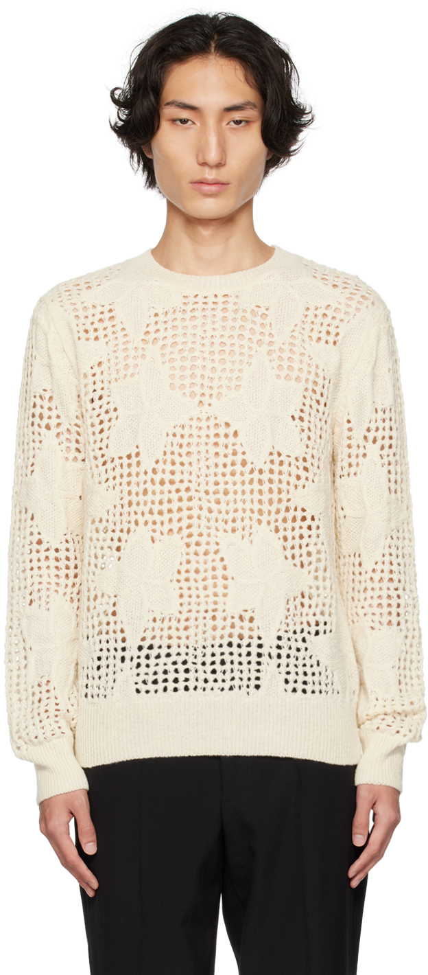 Dries Van Noten Off-white Floral Sweater In 5 Ecru