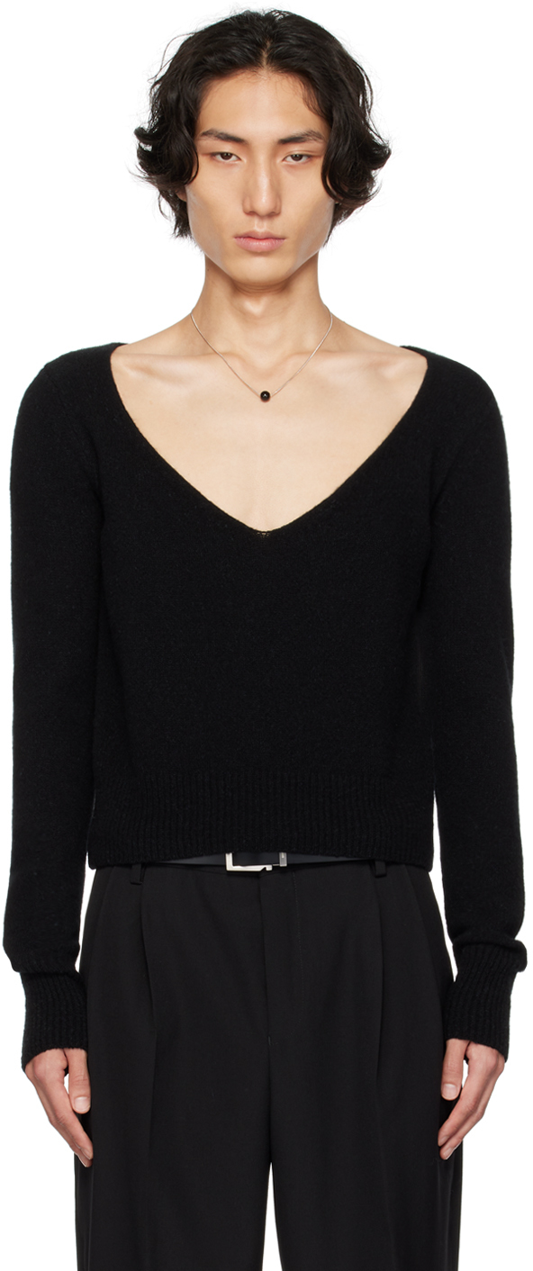 Dries Van Noten Black V-neck Sweater In 900 Black