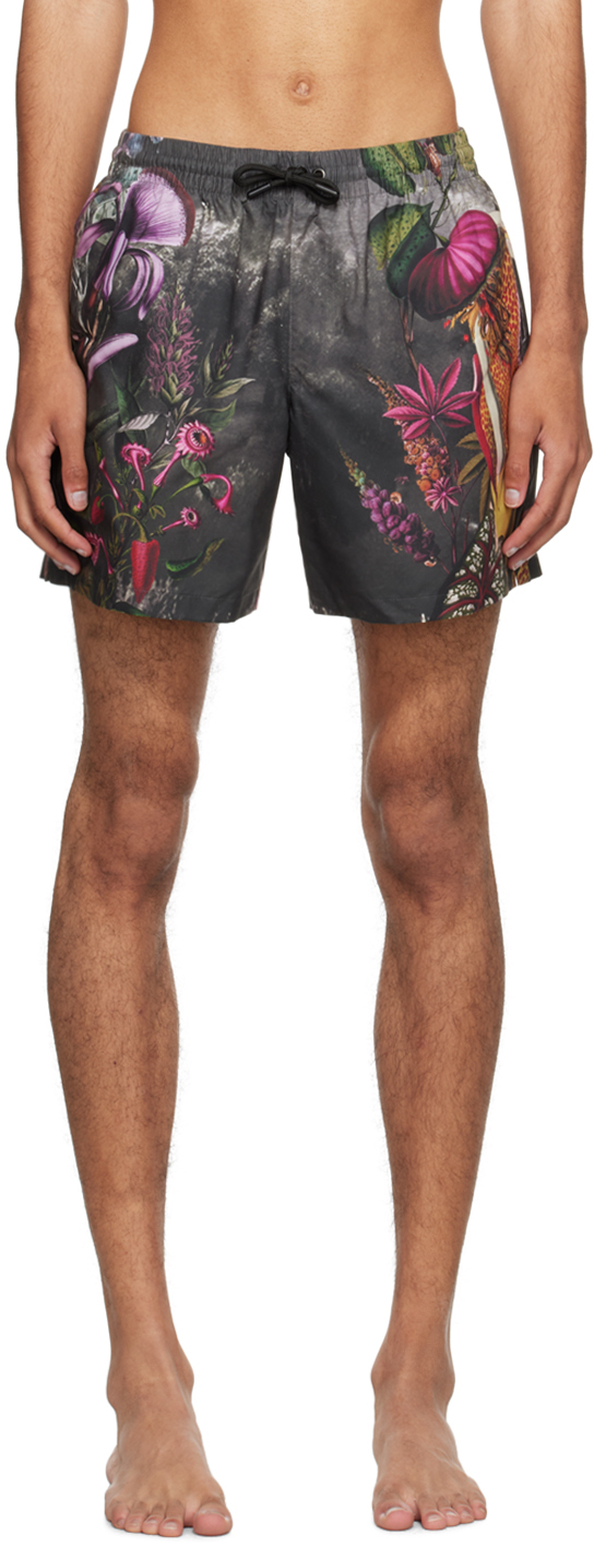 Dries Van Noten Gray Printed Swim Shorts In Multicolor