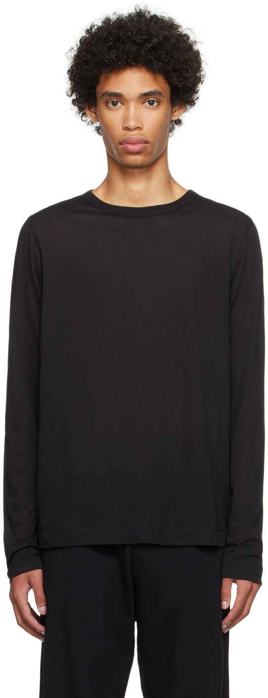 Dries Van Noten Black Semi-sheer Long Sleeve T-shirt In 900 Black