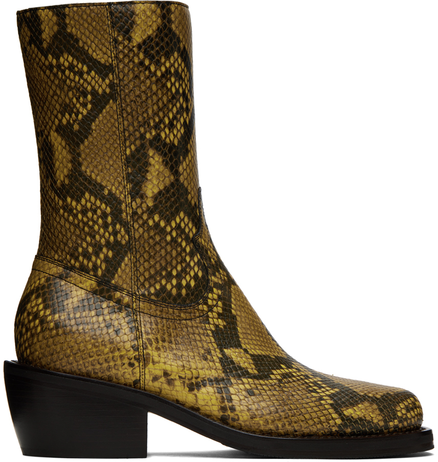 Yellow Snake Boots by Dries Van Noten on Sale