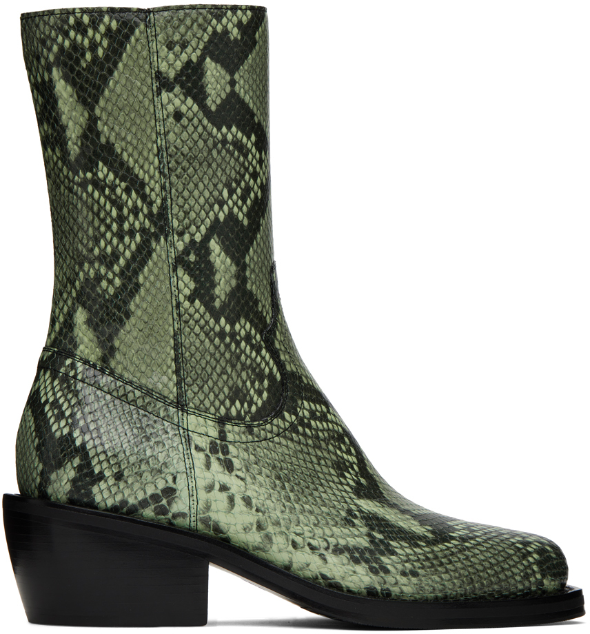 Shop Dries Van Noten Green Snakeprint Boots In Light Green
