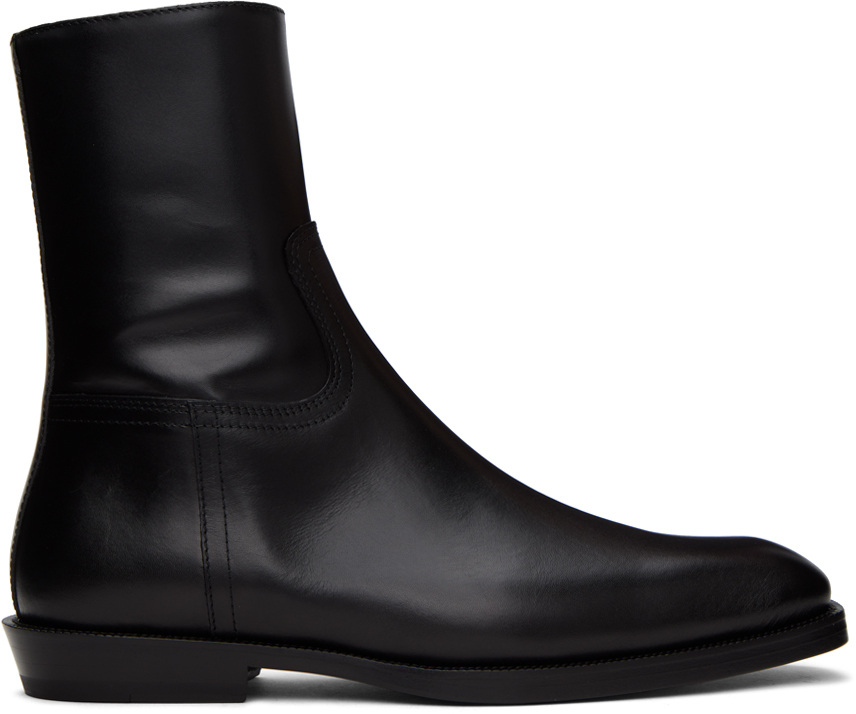 Black Leather Boots by Dries Van Noten on Sale