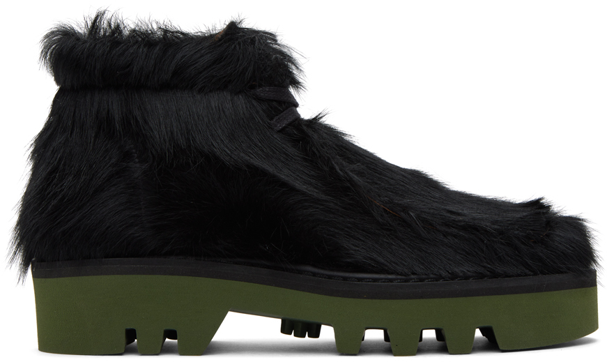 Dries Van Noten Black & Green Calf-hair Boots