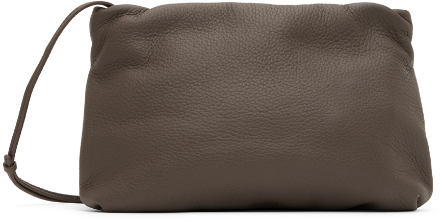 The Row Bourse Textured-leather Clutch In Gray