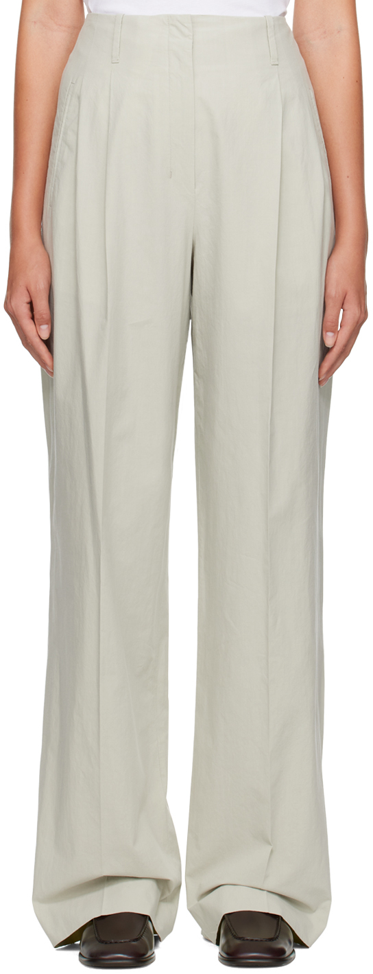The Row Gaugin Pleated Cotton-poplin Wide-leg Trousers In Grey