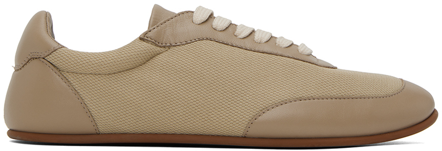 The Row Owen City Leather-trimmed Sneakers In Honey/dark Brown
